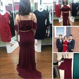Burgundy two-piece prom dress